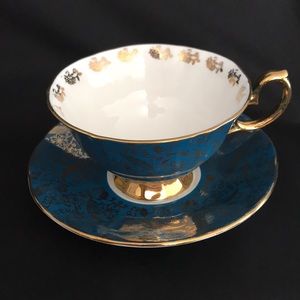 Vintage 'Sovereign' Series Elizabethan Tea Cup & Saucer Set Blue w Gold Detail